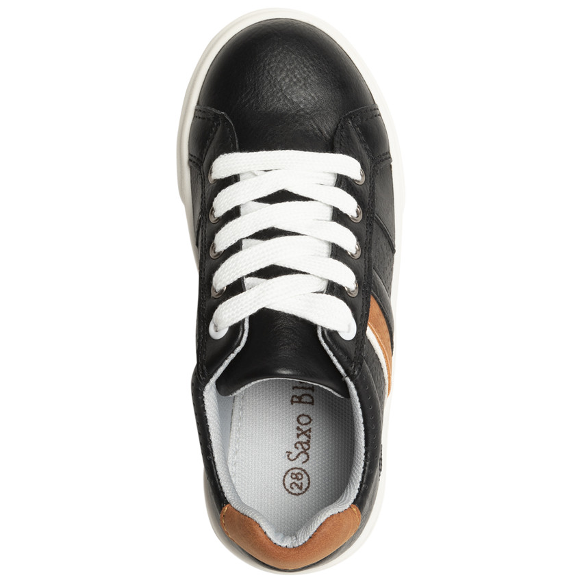 Lage sneakers met lederlook, veters en strepen in contrastkleur 