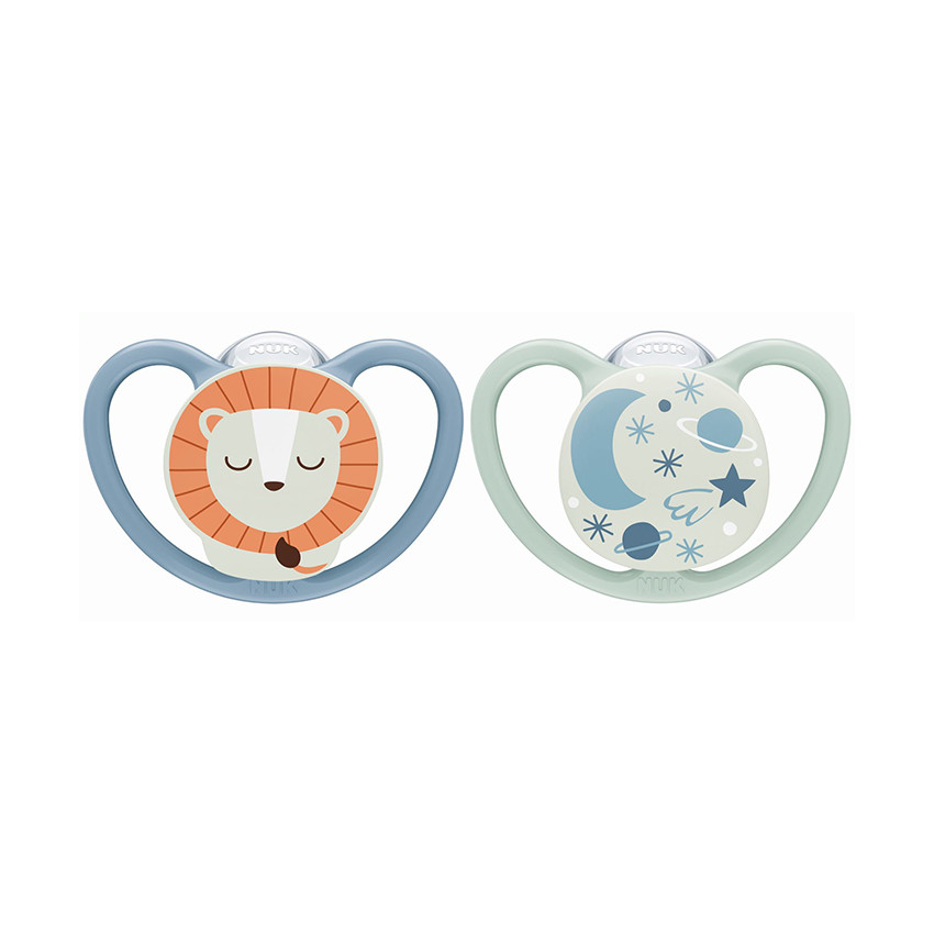 Lot de 2 sucettes en silicone 0-6M Space Nuit lion/ciel 