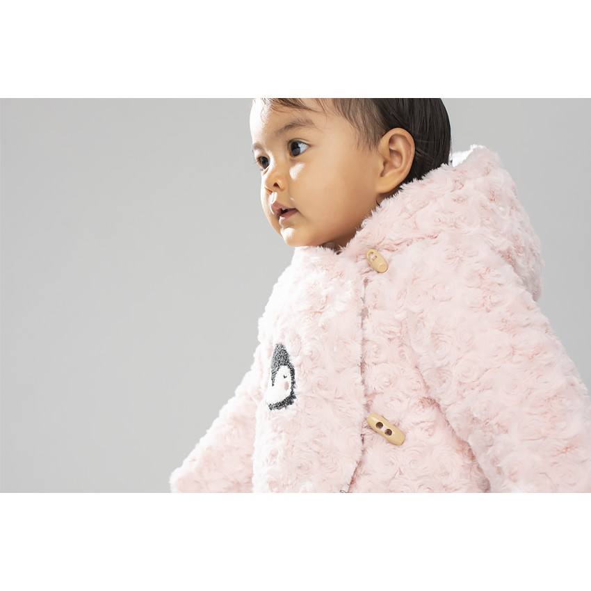 Veste à capuche en sherpa moutonnée avec pingouin brodé 