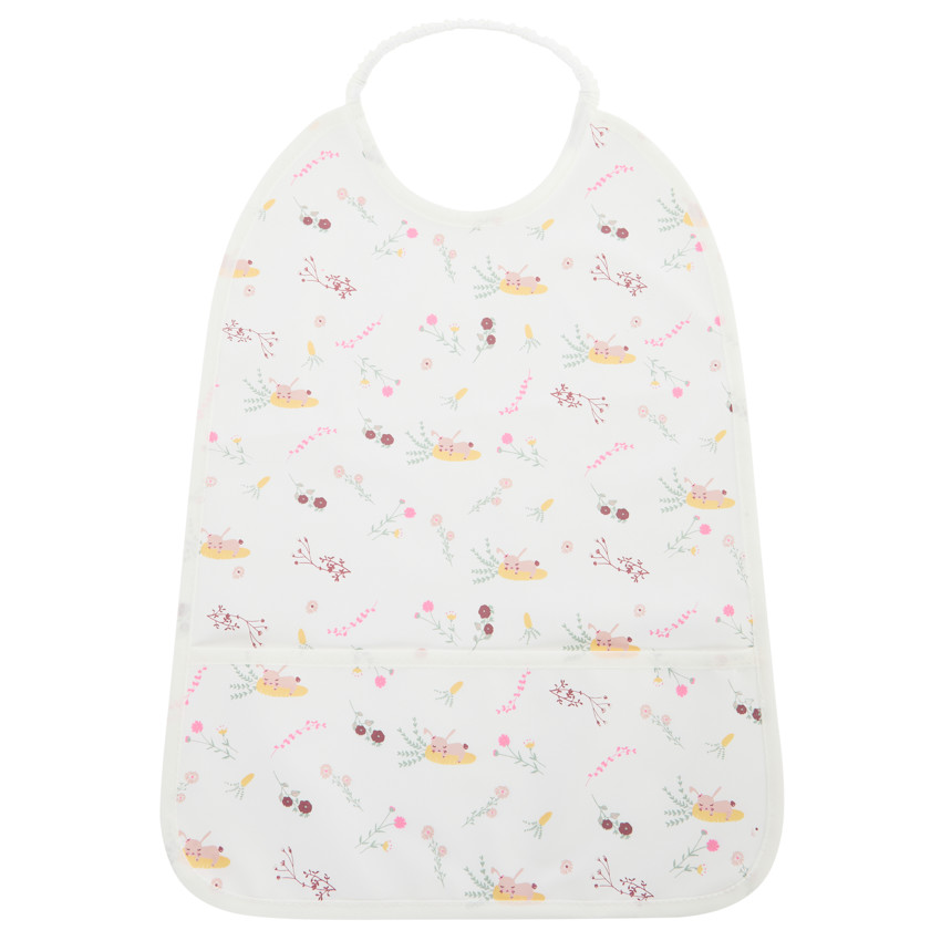 Bavoir imperméable à poche et col élastiqué imprimé fleurs 