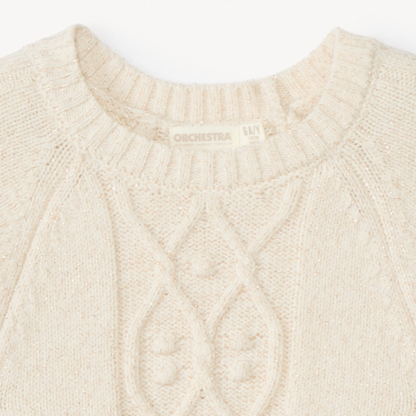 Pull uni en tricot torsadé scintillant pour fille 