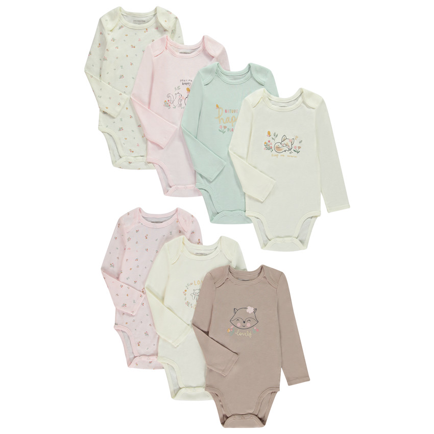 Lot de 7 bodies fantaisie en maille côte pour bébé fille  