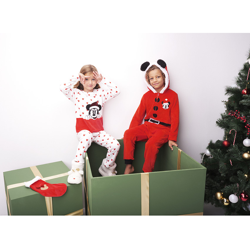 Pyjama 2 pièces en velours imprimé coeurs + chaussette de Noël Minnie  Disney pour fille
