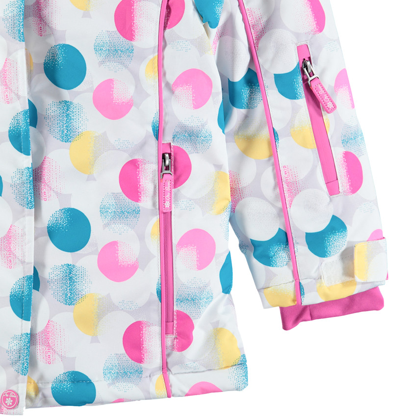Waterdichte ski-jas met stippen "all-over" en met afneembare kap 