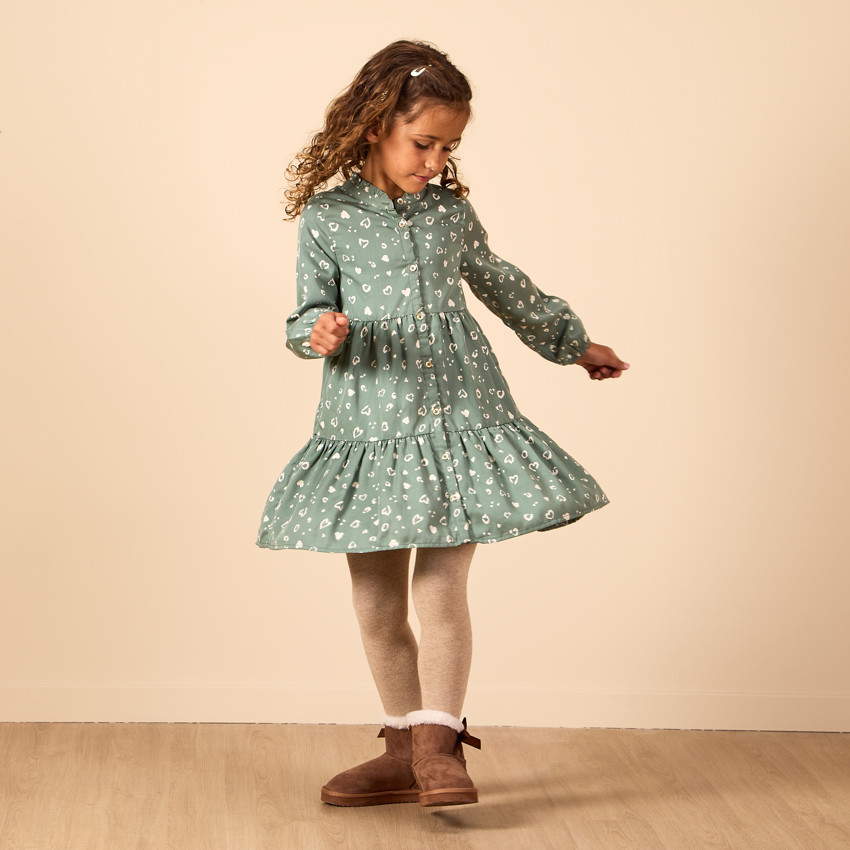 Robe manches longues style chemise imprimé fantaisie pour fille 