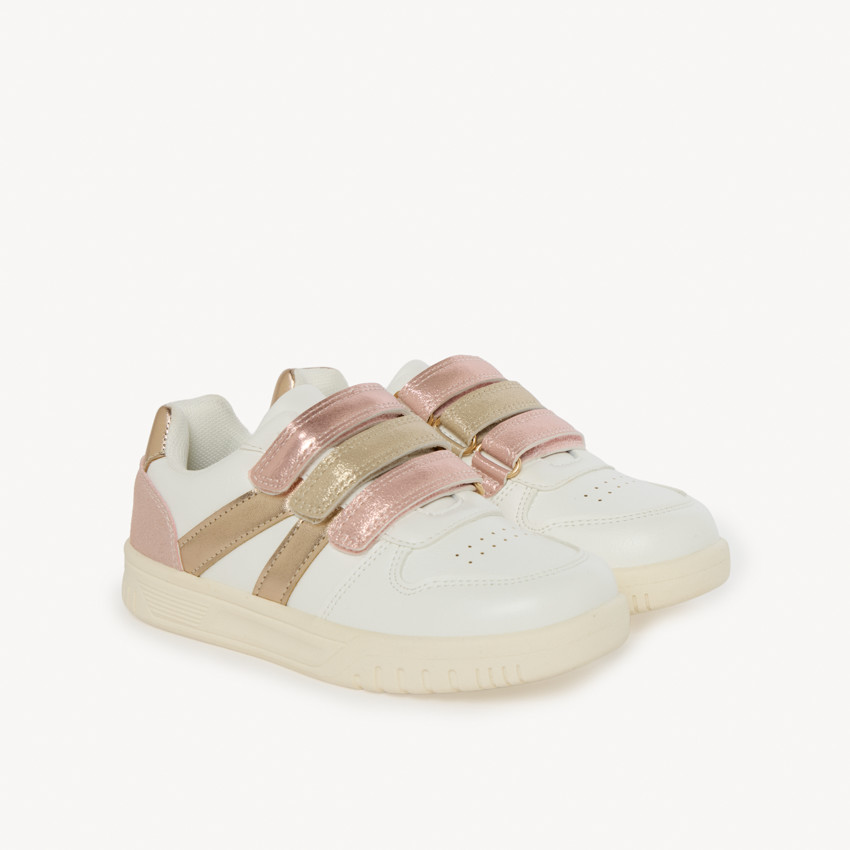 Sportieve sneakers met iriserende roze en gouden velcro
