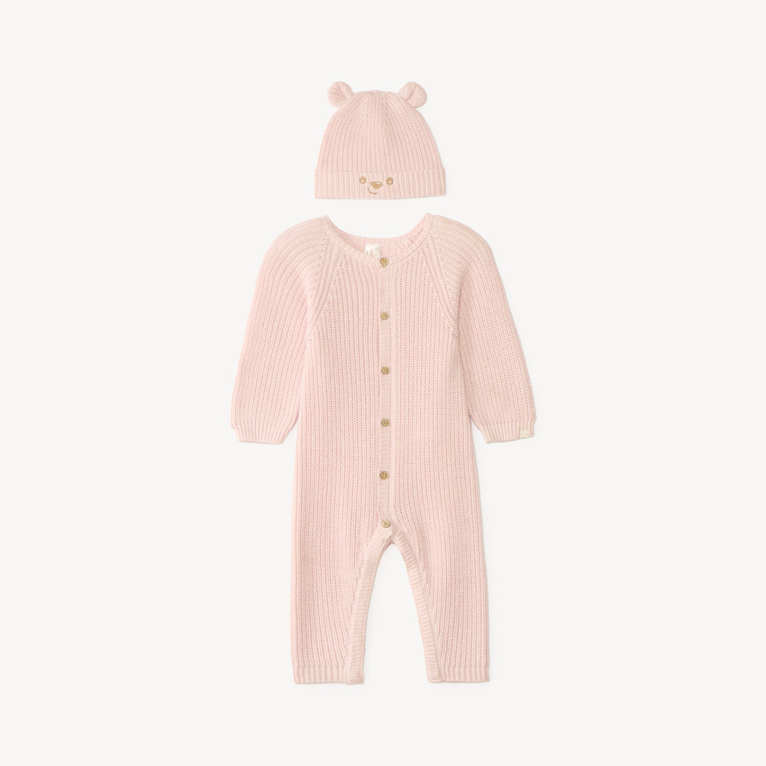 Ensemble 2 pièces combinaison + bonnet en tricot pour bébé fille 
