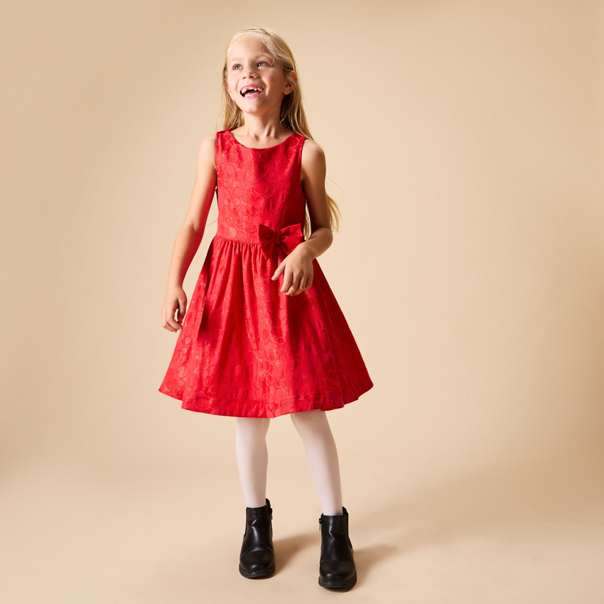 Mouwloze feestjurk met iriserende jacquardmotieven voor meisjes 