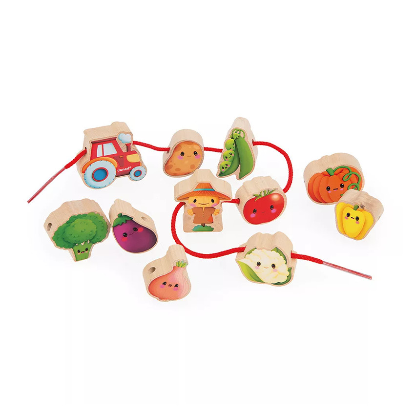 11 perles en bois à enfiler Potager 