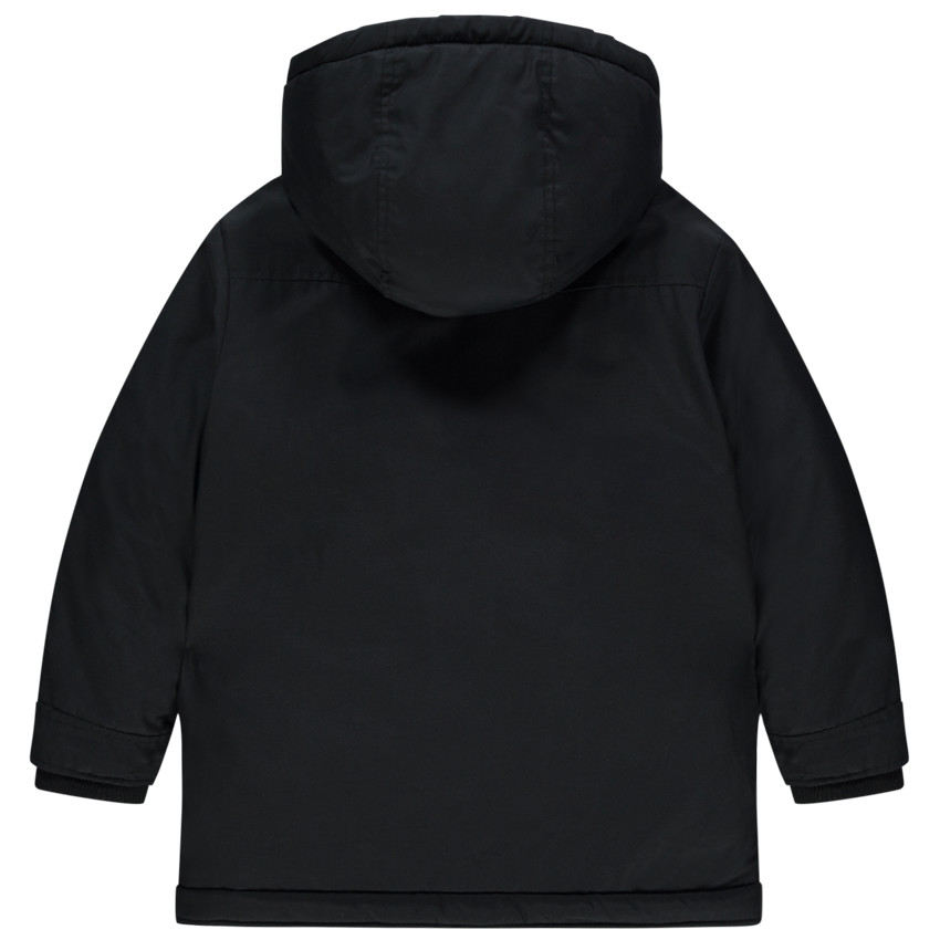 Zwarte parka met geruite flanellen voering, voor jongens. 