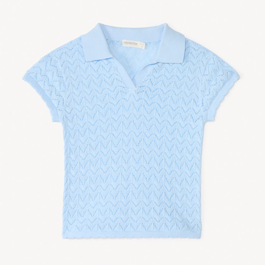 Trui met korte mouwen van gebreide opengewerkte stof voor meisjes 