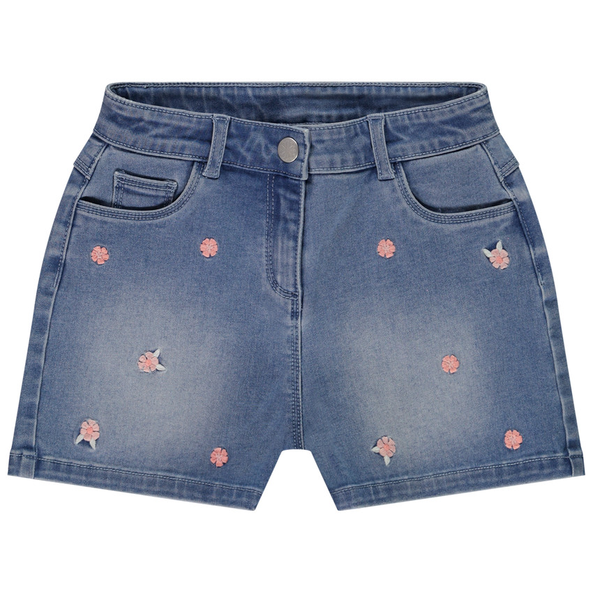Short van denim met geborduurde bloemen voor meisjes 
