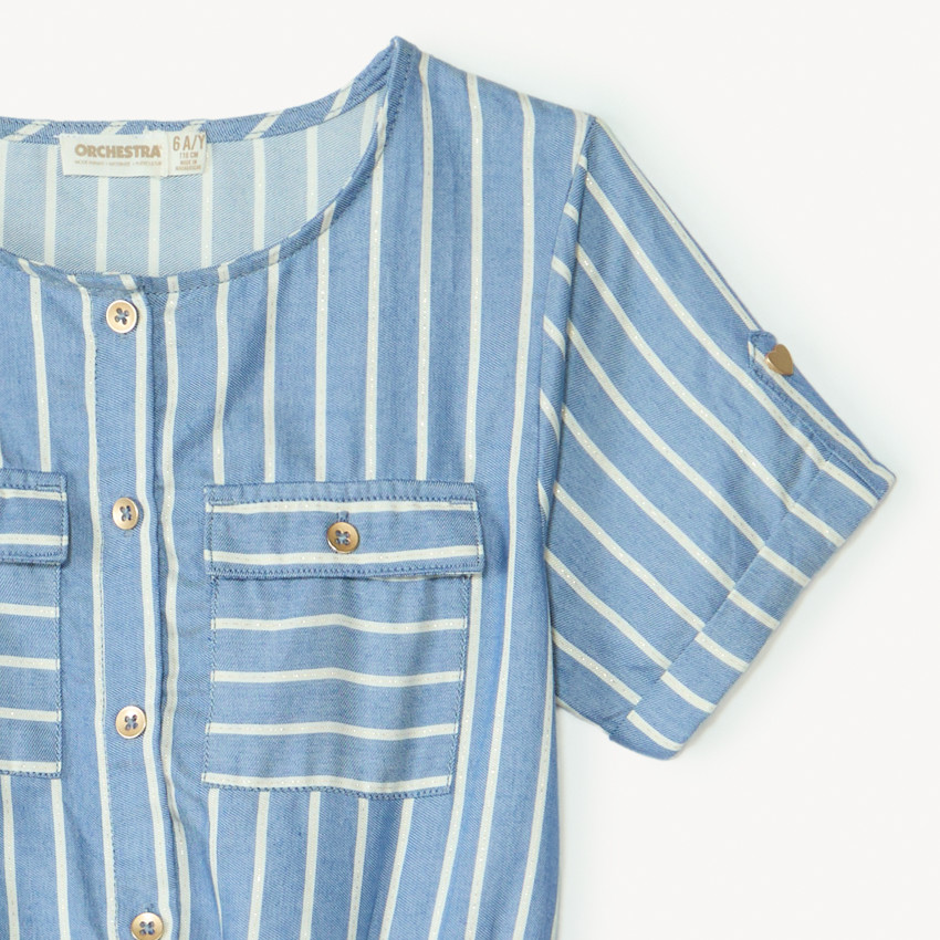 Combishort en denim à rayures blanches fille 