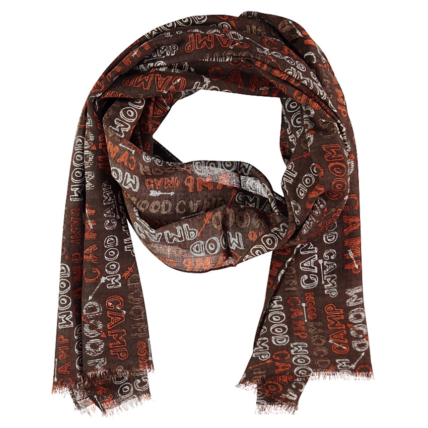 Sjaaltje van viscosevoile met contrasterende tekst "all-over" 