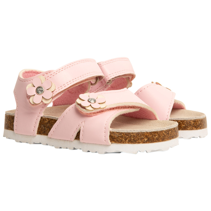 Sandales à double scratchs et badges fleurs pour bébé fille 