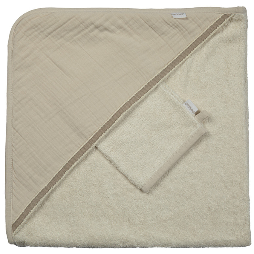 Badcape + washandje - Crème 