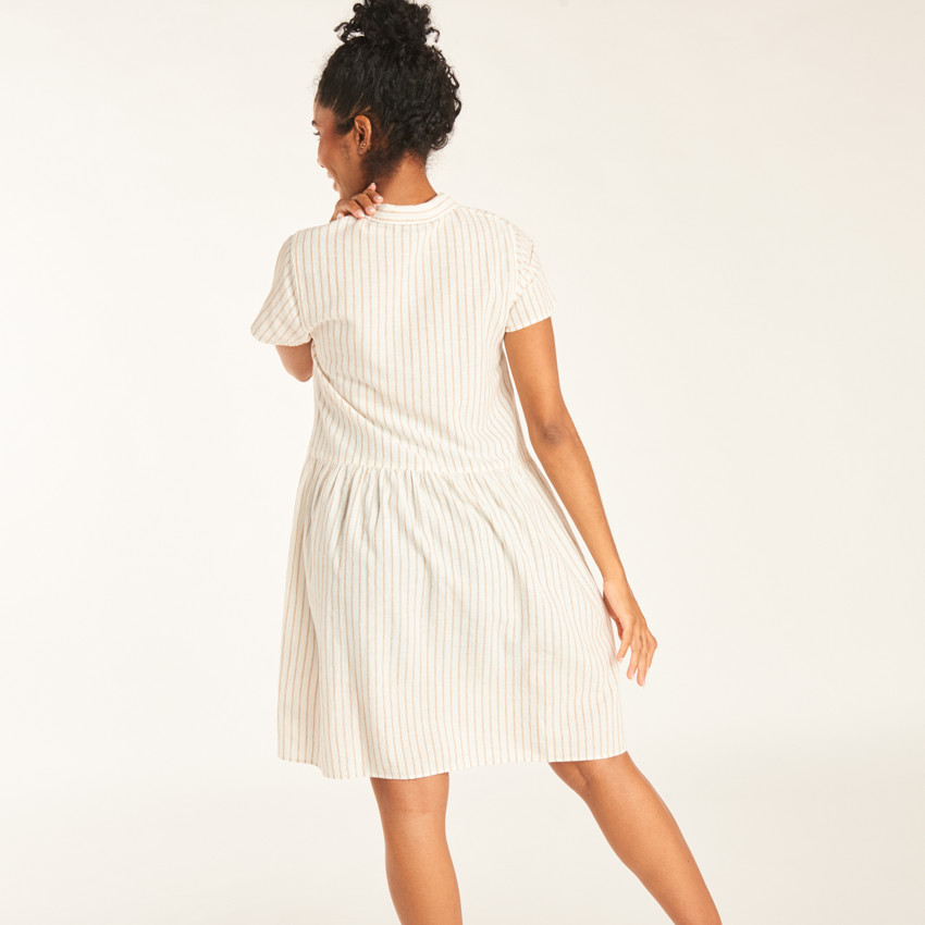 Robe chemise manches courtes en toile à rayures pour femme enceinte 