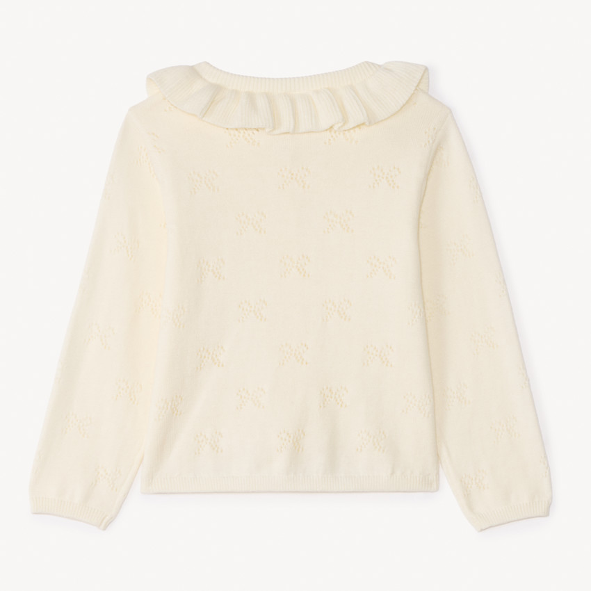 Gilet col claudine en tricot avec broderie ajouré pour bébé fille 
