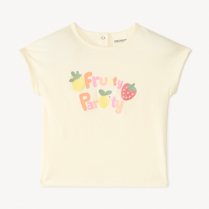T-shirt manches courtes broderie fruits pour bébé fille 