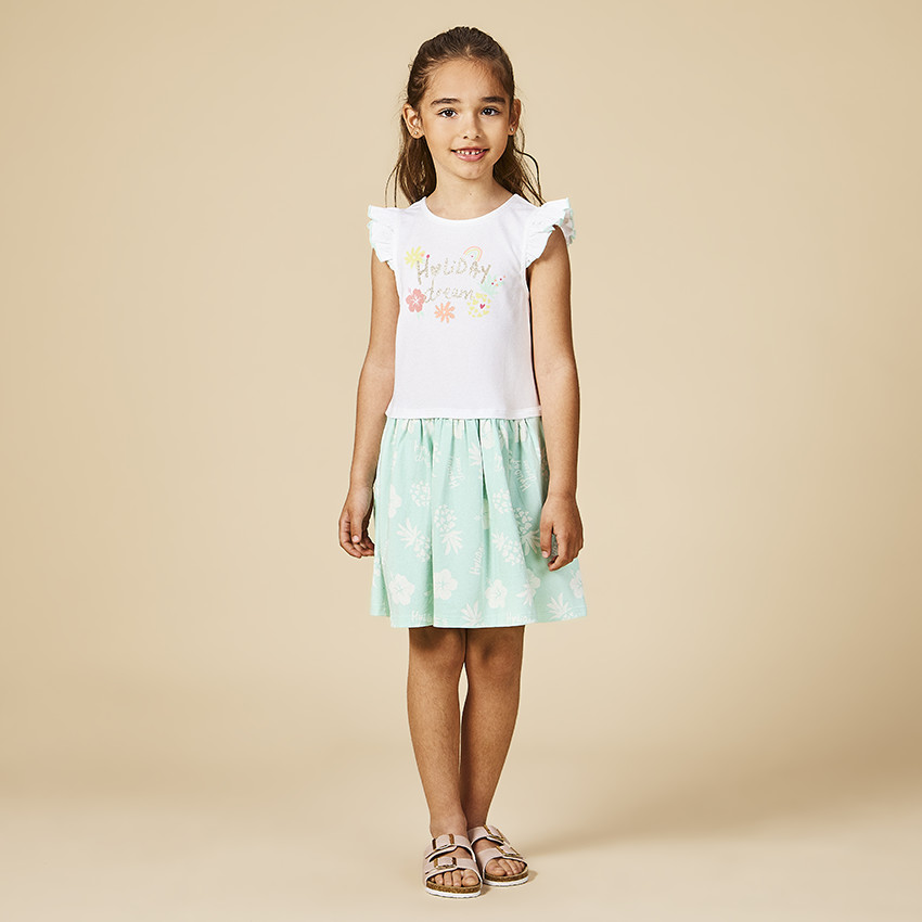 Jurk met korte mouwen 2-in-1 effect print met pailletten voor meisjes 