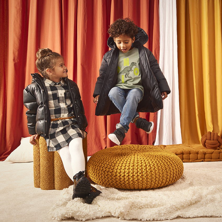 Robe chemise à carreaux avec cordon de serrage pour fille 