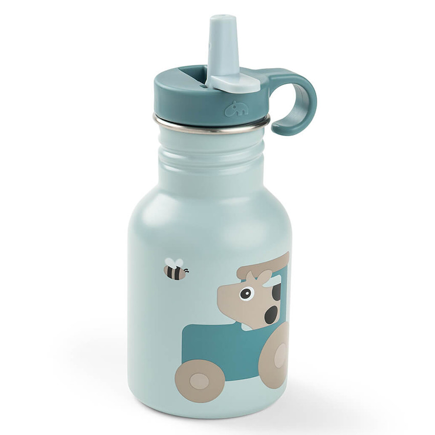Drinkfles met rietje Tiny Farm Blauw 350ML 