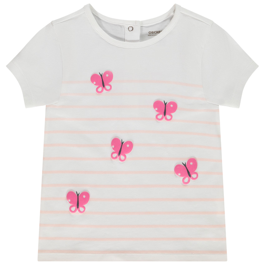 T-shirt manches courtes type marinière fantaisie pour bébé fille 