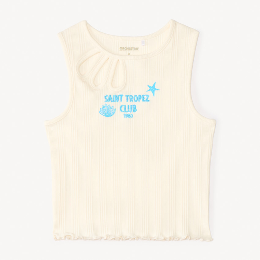 Débardeur en maille côtelée fantaisie broderie "Saint Tropez" fille 
