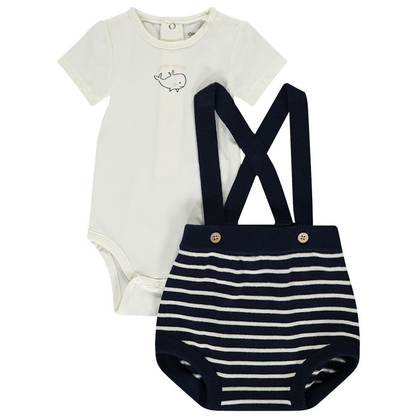 Ensemble 2 pièces avec short à bretelles rayé pour bébé garçon 