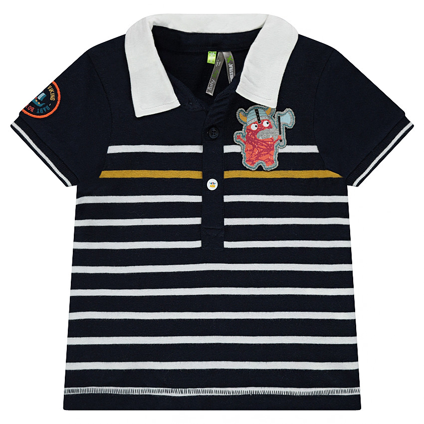 Polo manches courtes rayé avec badge patché forme viking 