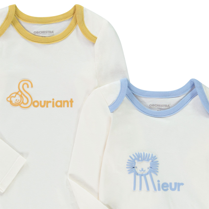 Set van 5 lange mouwen bodies met prints voor baby jongens met verschillende openingen afhankelijk van de leeftijd 