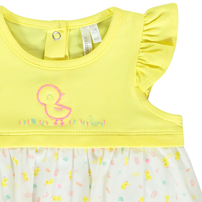 Robe 2 en 1 en jersey et voile de coton imprimé poussin pour bébé fille 