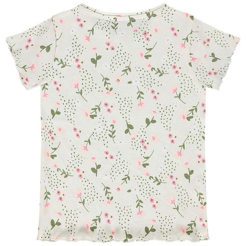 T-shirt manches courtes en jersey côtelé imprimé fleuri pour fille 