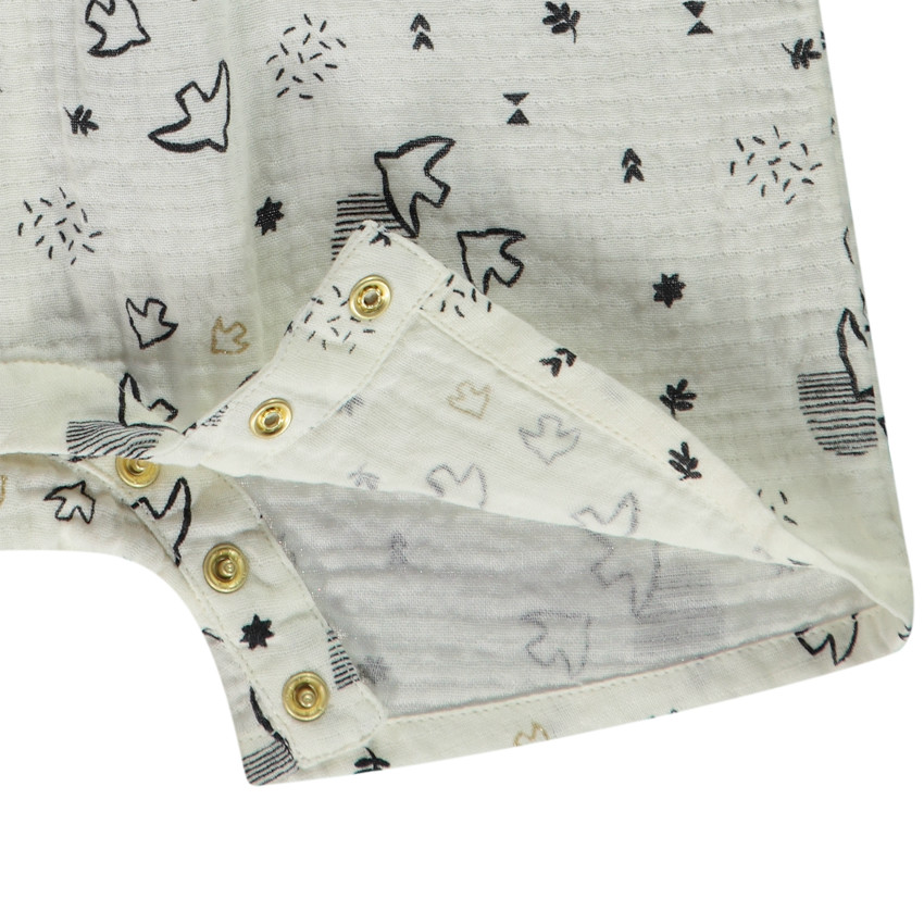 Combinaison longue imprimée fantaisie oiseaux all-over pour bébé fille 