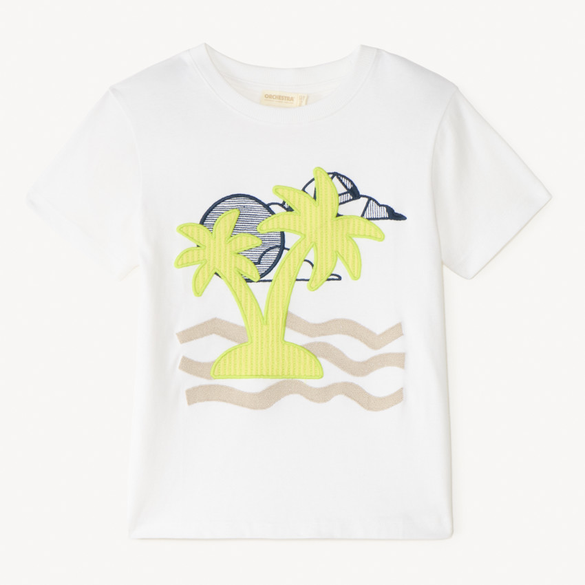 T-shirt manches courtes broderie ludique palmier garçon 