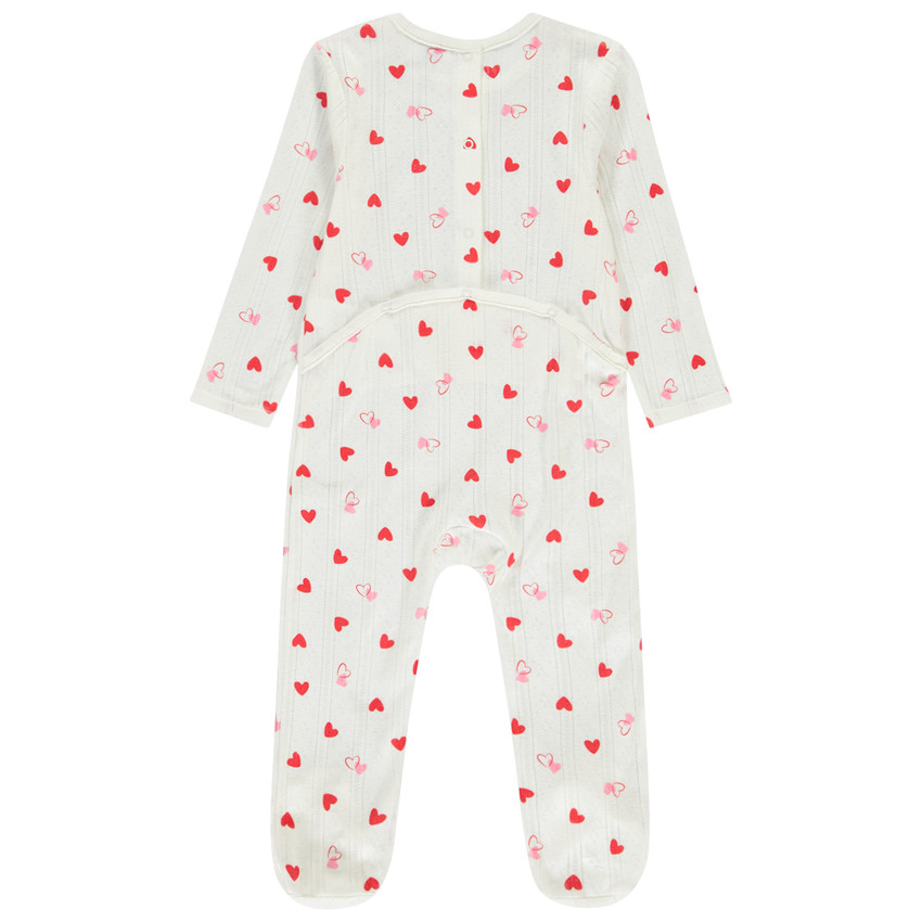 Dors-bien en maille pointel avec imprimé cœur pour bébé fille (ouvertures différentes selon l'âge) 