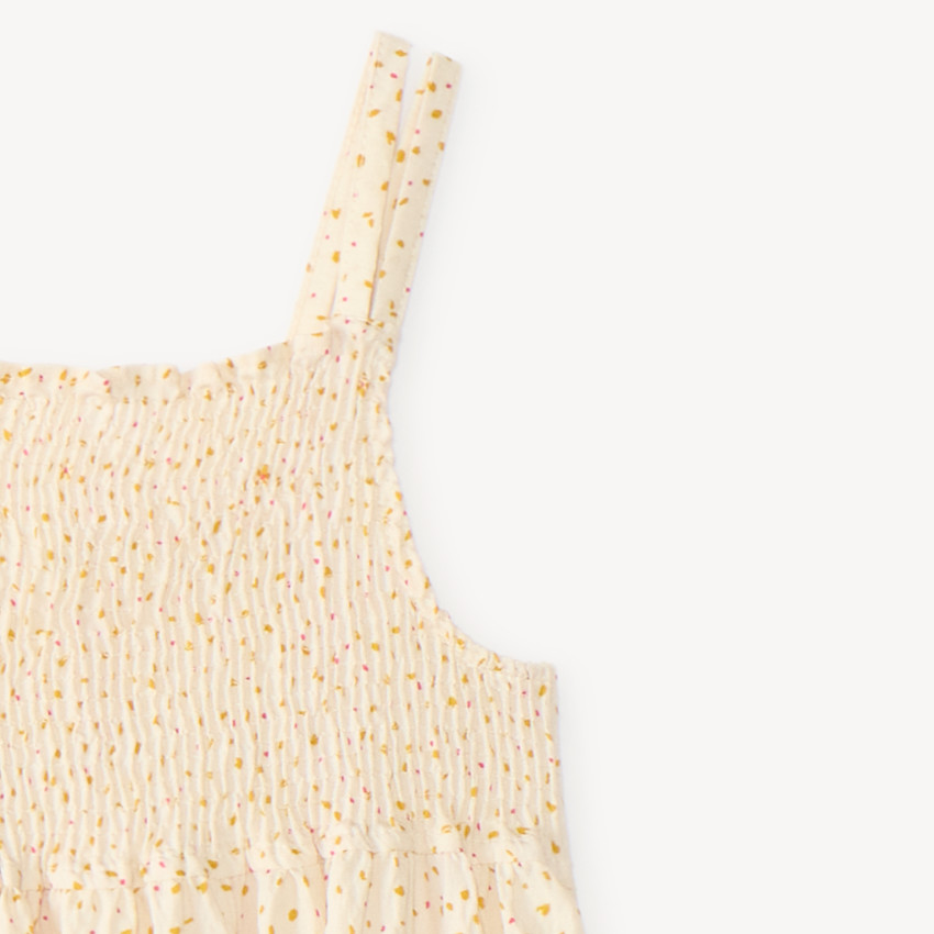Robe longue smockée à bretelles imprimé fleurs fille 