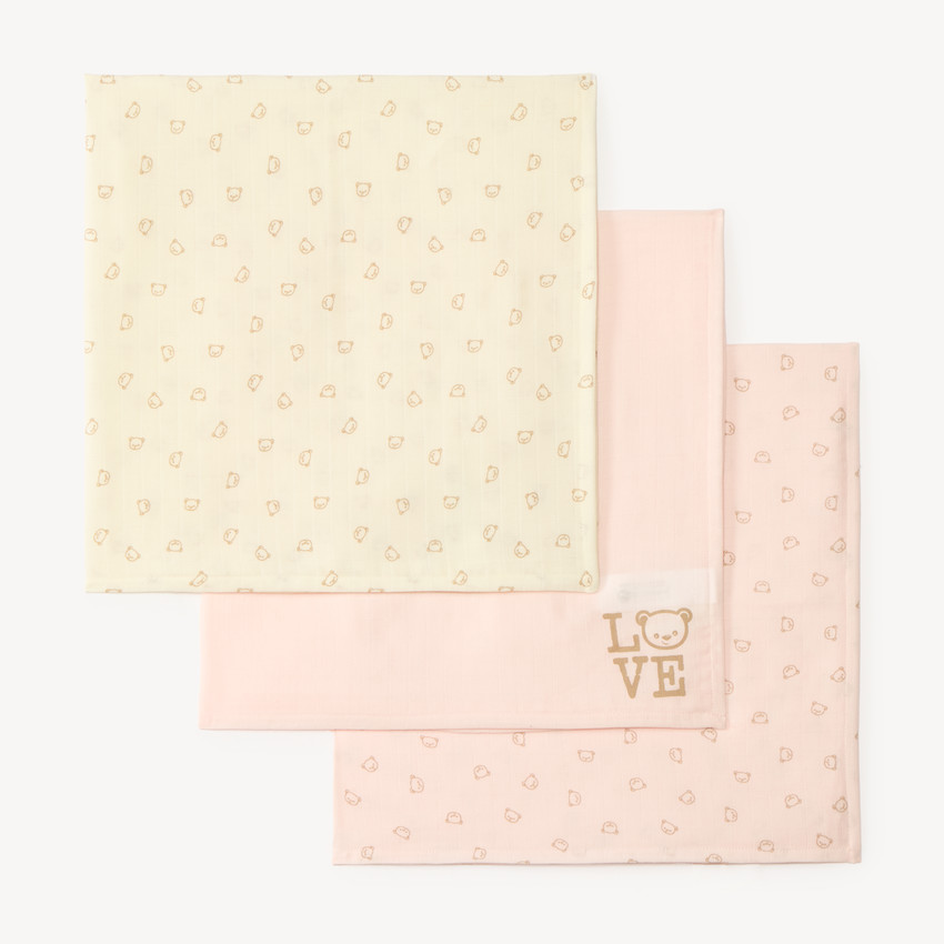 Set van 3 langwerpige swaddles met een berenmotief voor babymeisjes 