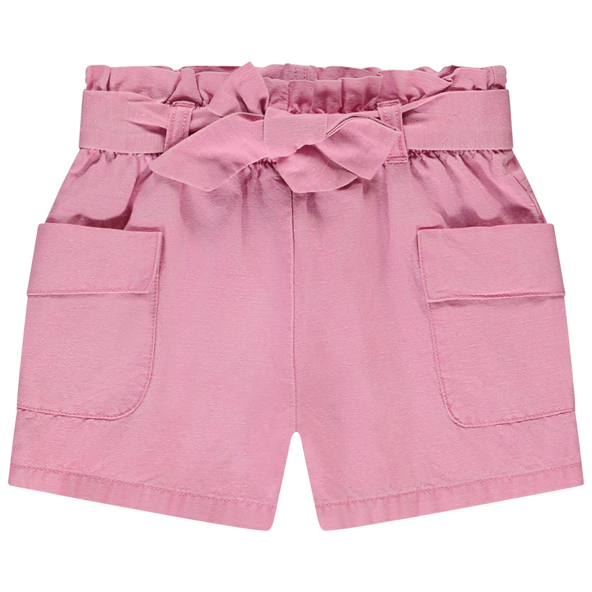 Short à nouer en toile unie pour bébé fille 