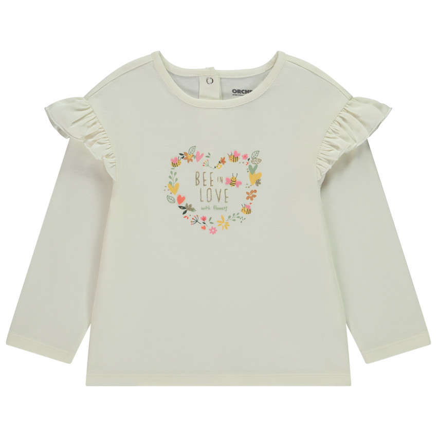 T-shirt manches longues volantées avec print fantaisie pour bébé fille 