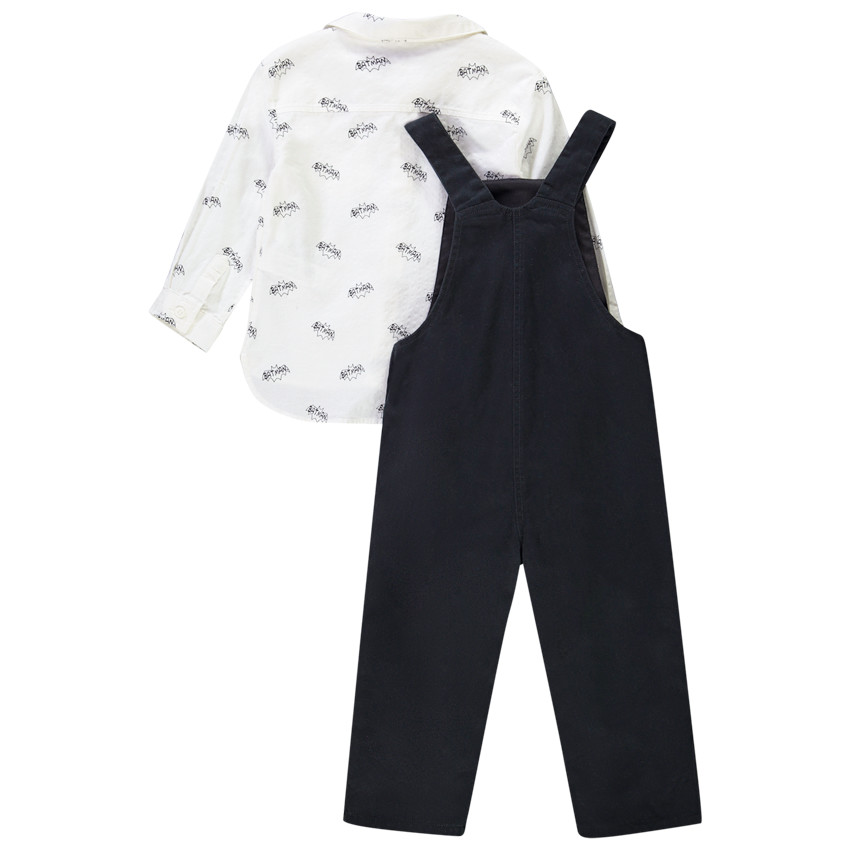 Ensemble en coton salopette unie + chemise imprimé Batman pour bébé garçon 