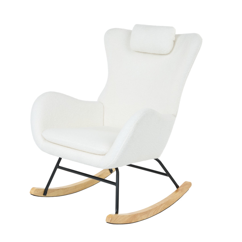 Fauteuil Rocking Chair Marceau en bouclette blanche 