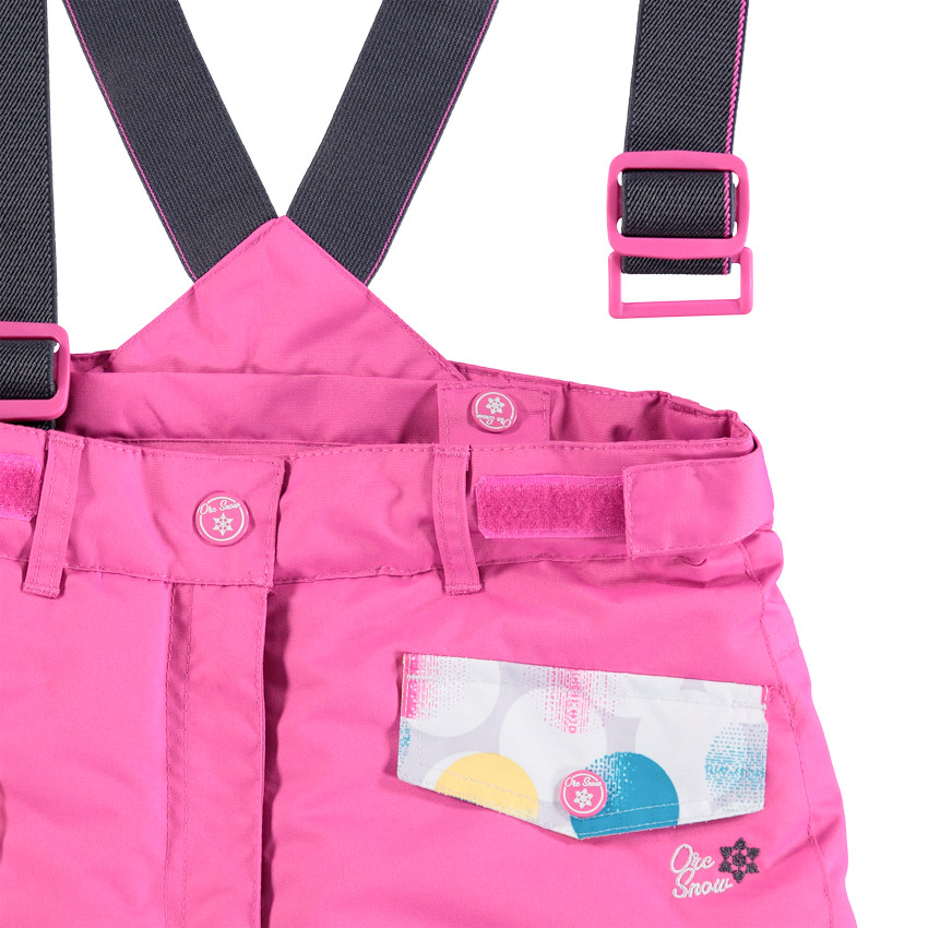 Roze skibroek met afneembare schouderbanden en zakken 