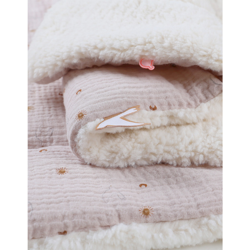 Couverture 100x140cm mousseline de coton et Sherpa Colombes du Bonheur  