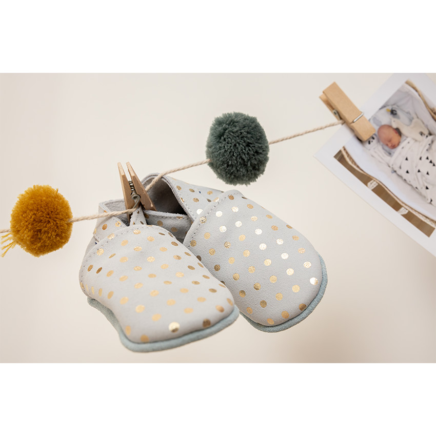 Chaussons souples 6-12M en suède Babysoft Gris Etoiles 