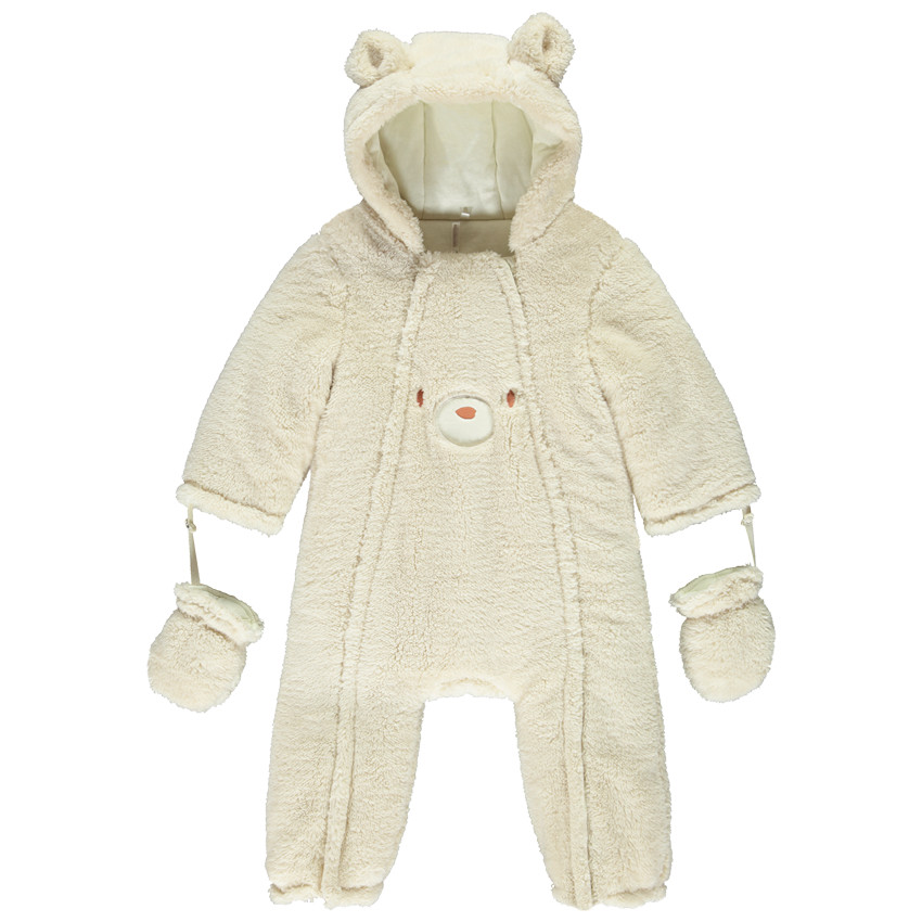 Sherpa pilotenoverall voor baby met teddybeer capuchon en afwerkingen volgens leeftijd 