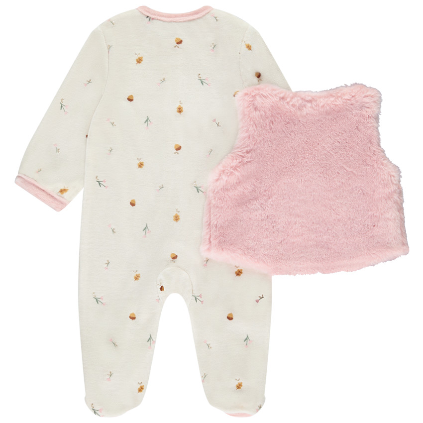 Pyjama in fantasie fluweel + vest roze voor meisjes (openingen verschillend volgens leeftijd) 