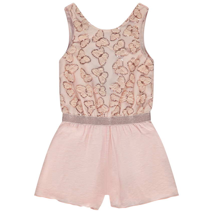 Combinaison courte bi-matière avec papillons en tulle pour fille 