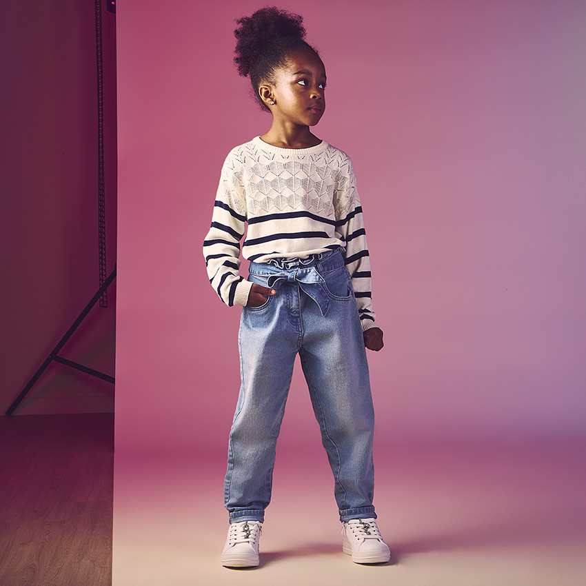 Jeans paperbag met strikceintuur voor meisje 