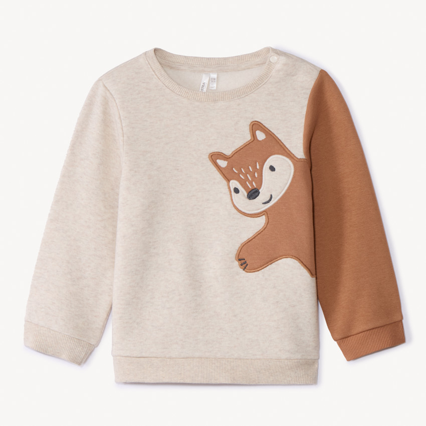 Sweatshirt fleece met grote geborduurde vospatch voor babyjongens 